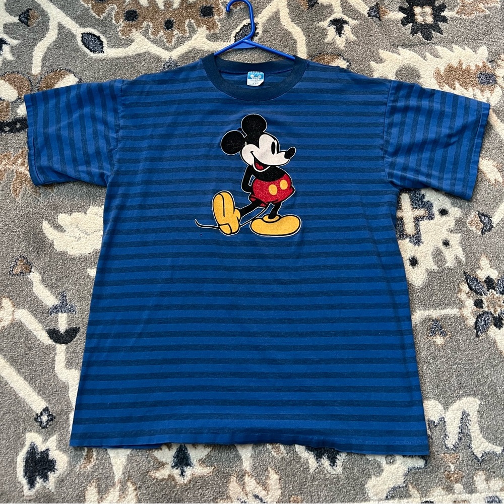 Vintage - Mickey Mouse Blue Striped T-Shirt